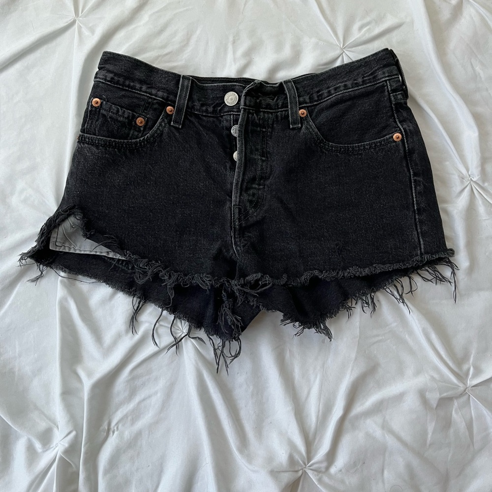 Levi's Black Frayed Jean Shorts